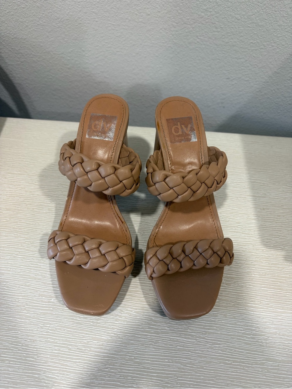 DV by Dolce Vita Tan Braided Double-Strap Slide Heels